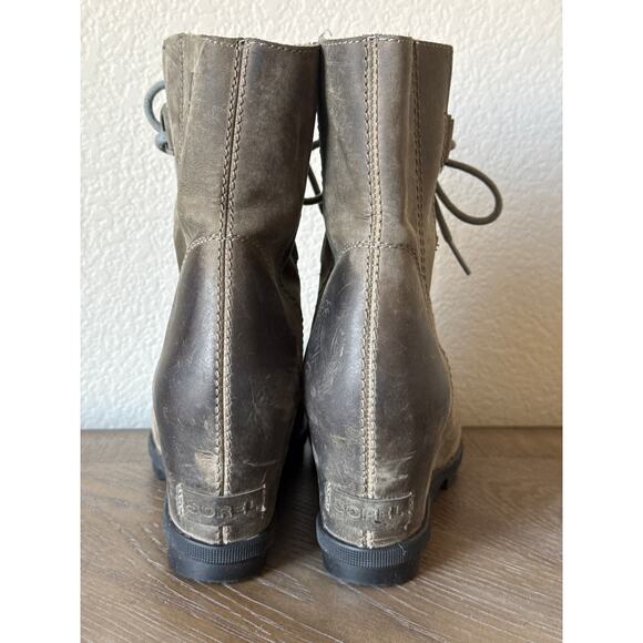 Sorel Joan Of Arctic Wedge II Mid Boots Womens 8.5 Quarry Leather Hidden Heels - Picture 8 of 12